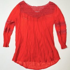 Maurices Red orange Smocked Bell Sleeve Blouse size medium